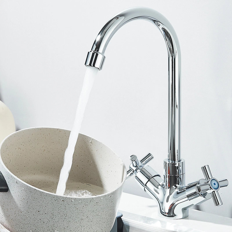Chrome Kitchen Sink Mixer Tap with Ceramic Dual Lever Monobloc Kitchen Tap Traditional