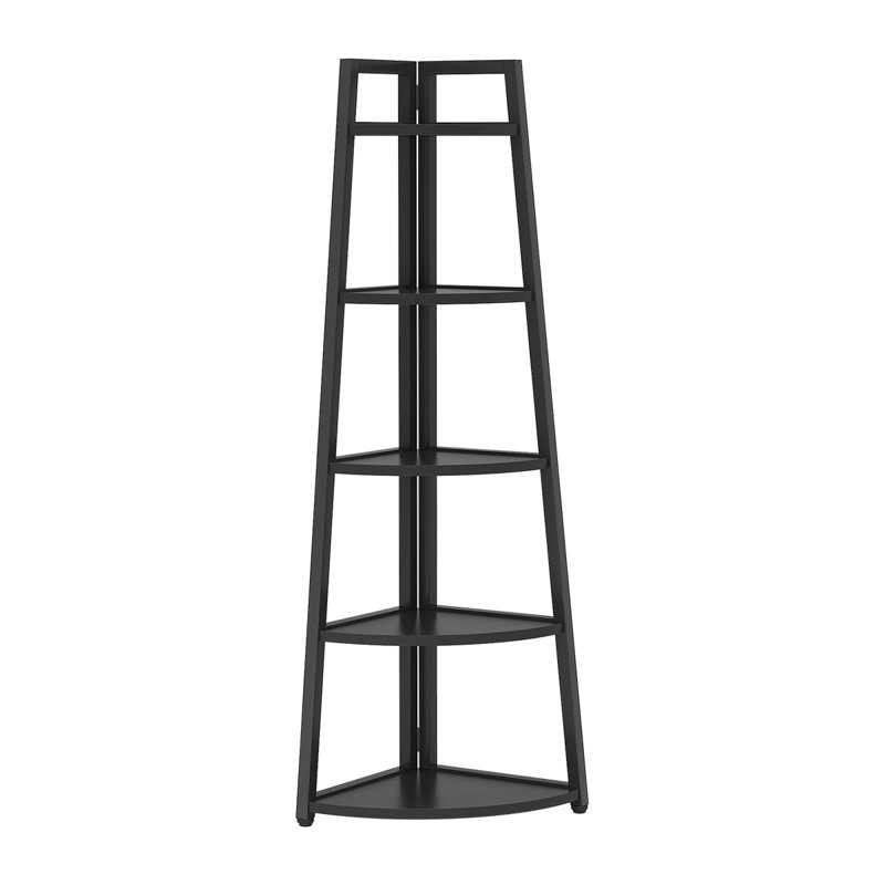 Étagère de coin 70,07 po de hauteur, 5 niveaux, bibliothèque rustique noire, coin, échelle industrielle, support à plante