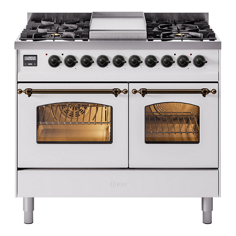 ILVE Nostalgie II 40 in Dual Fuel Range, Natural Gas, White/Bronze