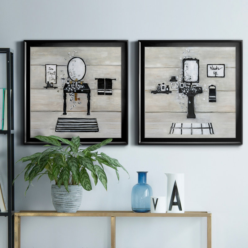 Neat and Tidy Bath - Ensemble de 2 peintures sur toile encadrées, H 30,5 po x l 61 po x P 1,5 po, Noir