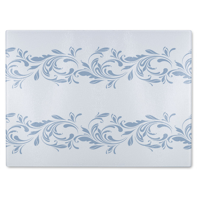 Decorative Swirls And Flowers Glass Chopping Board, 40cm L x 28cm W