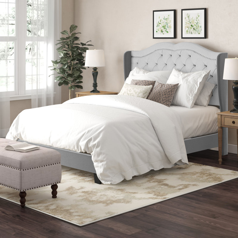 Lit tapissier capitonné standard Malave, Grand, Gris clair