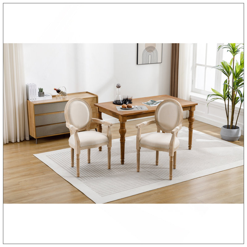 Chaise de salle à manger en bois massif de style français, ensemble de 2, crème