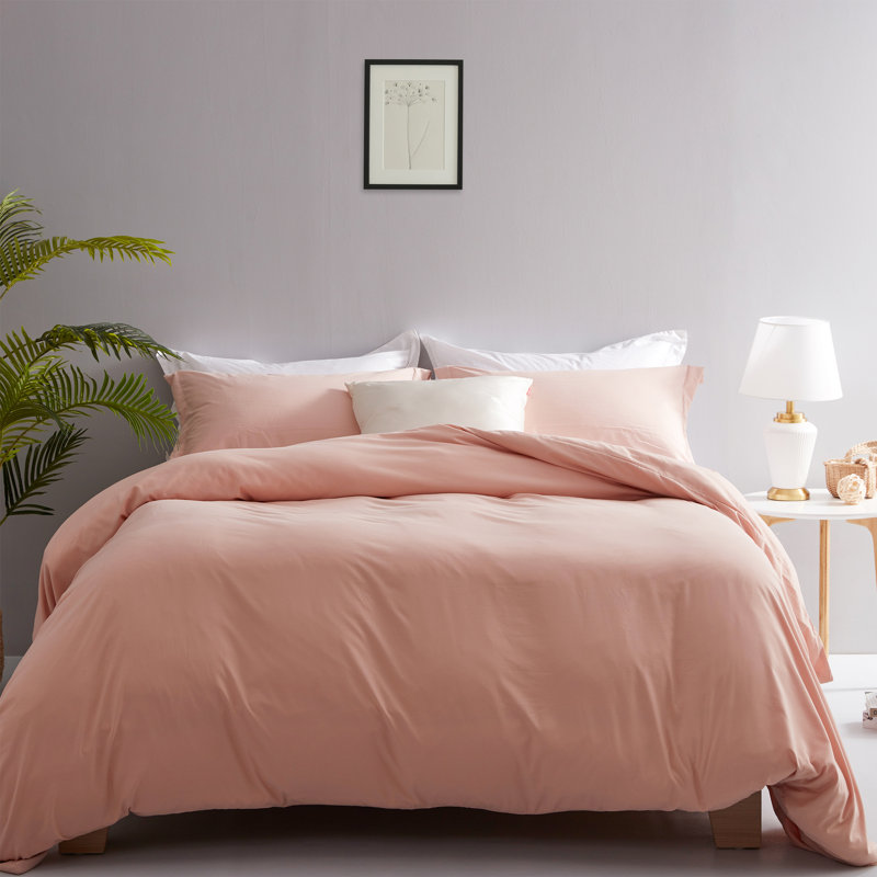 Ensemble de housse de couette en microfibre de qualité supérieure, 3 pièces, dont 1 housse d'édredon souple et 2 taies d'oreiller, fermeture à boutons résistante à la décoloration toutes saisons, rose
