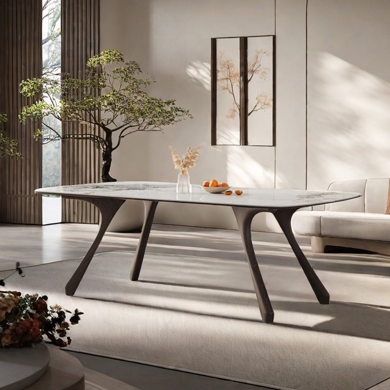 Solid wood sintered stone dining table, 29.53"H x 62.99"L x 31.5"W 