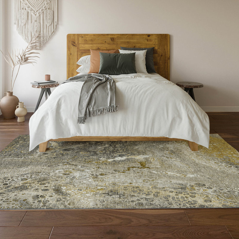 Red Abstract Washable Synthetic 5' x 7' Area Rug