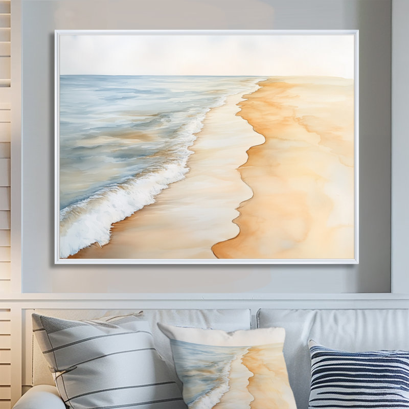 Décoration murale bord de mer Warm Sand Coastal Drift I - Beige, H 12 po x l 20 po, Cadre flottant blanc