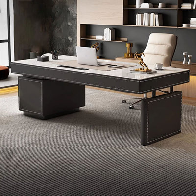 Black Rectangular with 6 drawers desk