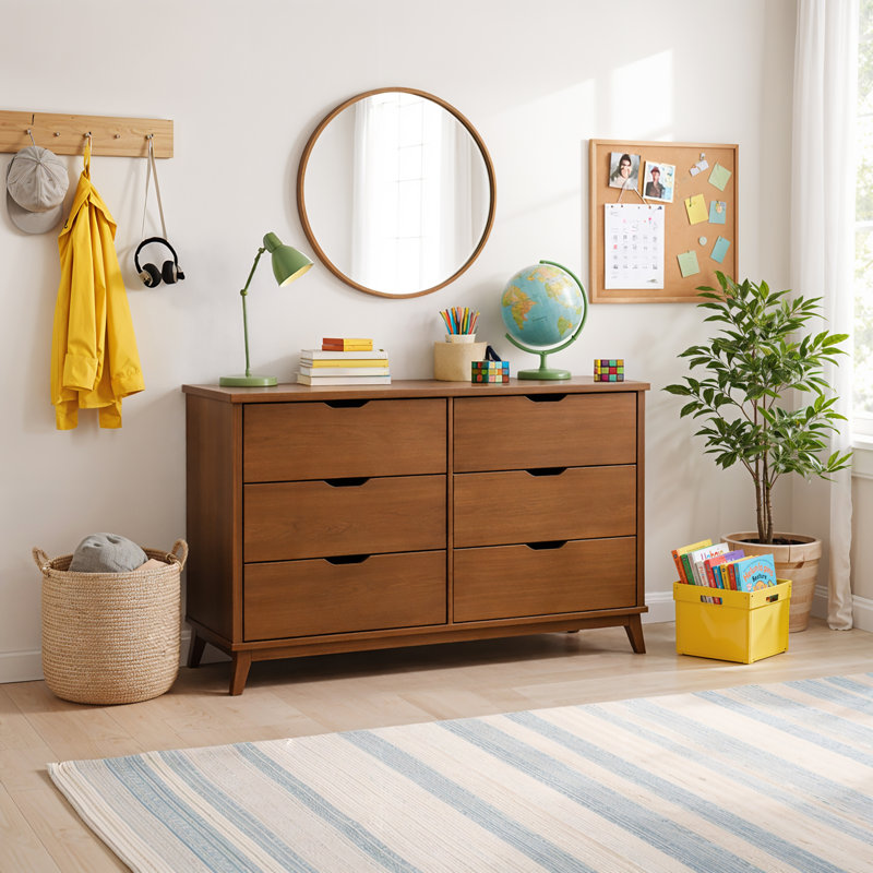 Marialana 6-Drawer Solid Wood Double Dresser, Walnut