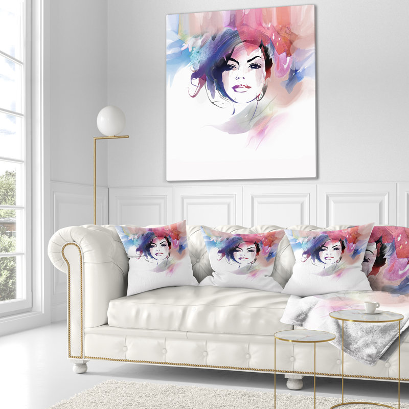 «Beautiful Girl Portrait» - Coussin décoratif imprimé Street Art