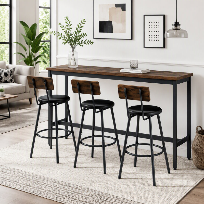 Ensemble de table de bar industriel 4 pièces avec 3 tabourets