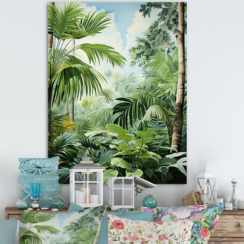 Minimalisme, jungle tropicale, tranquillité, palmiers sur toile, H 40 po x l 30 po x P 1,5 po, Toile tendue