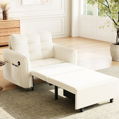 Multi - Functional 3 In 1 Sleeper Bed, 80" Long With Design And Storage, For Living Convertible Chair Extra Chenille Charging