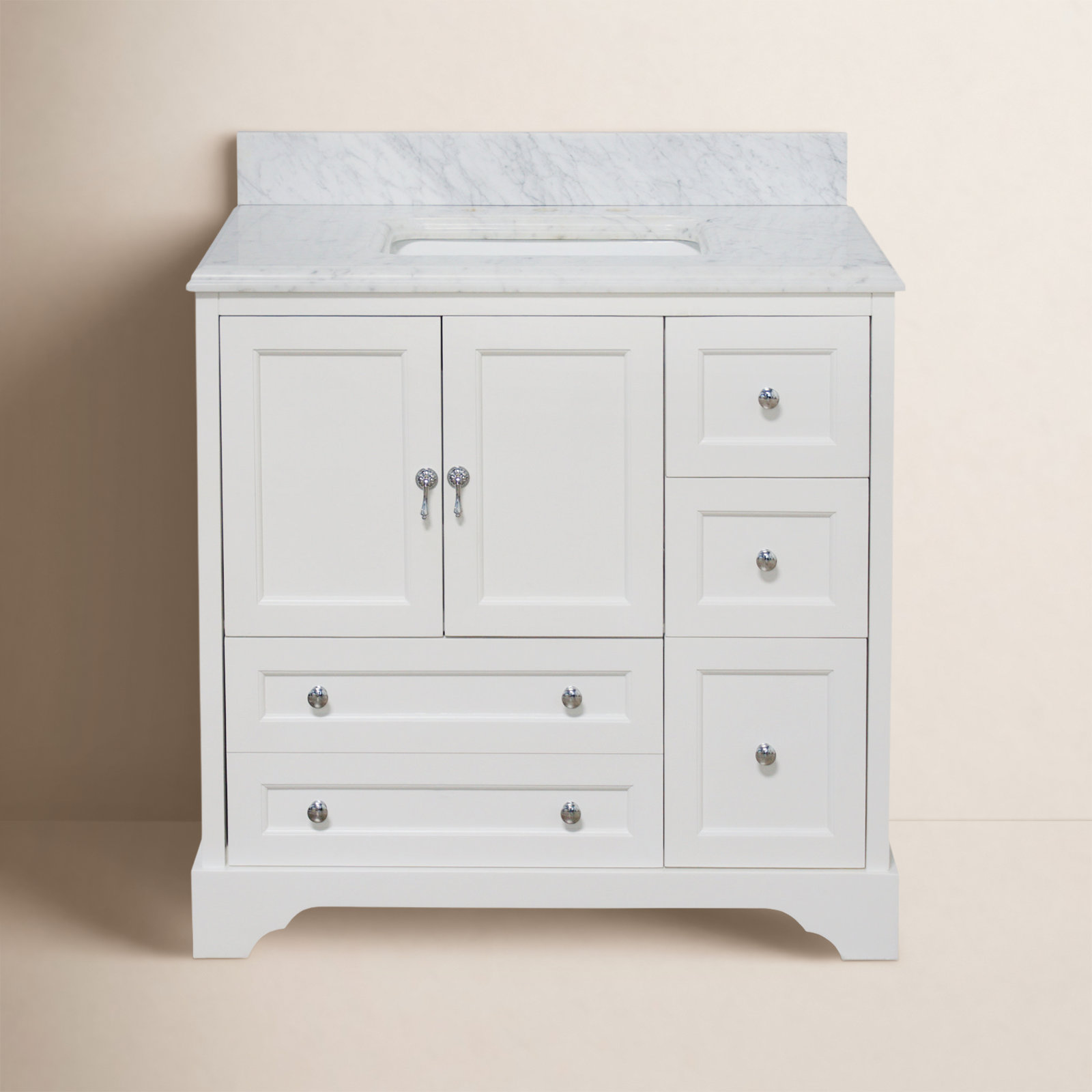 Tilford 36'' Single Bathroom Vanity, White, Carrara Marble
