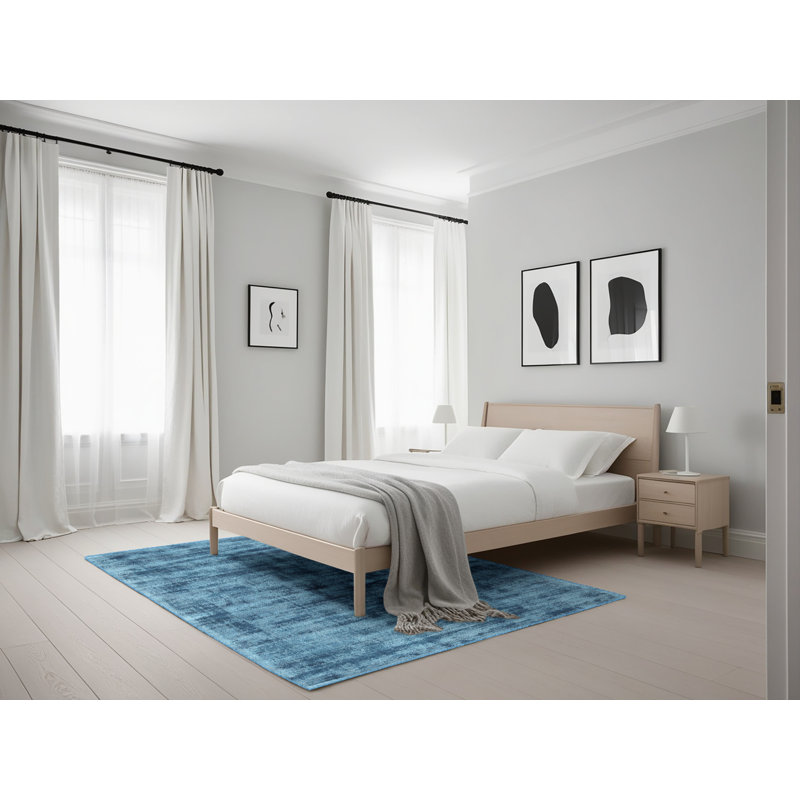 Tapis de zone turquoise contemporain, Rectangle 5 pi x 7 pi