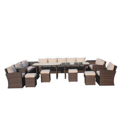 Michelson Wicker 14 - Person Patio Conversation Set with Cushions