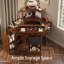 Ensemble de meuble-lavabo de coin en noyer avec plateau en verre, fauteuil de rangement rembourré et armoire d'appoint amovible