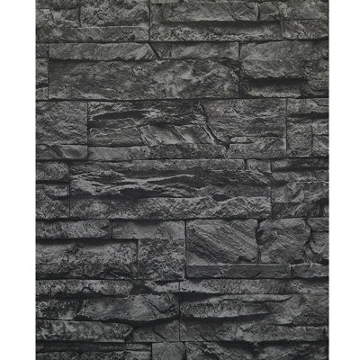 Wallpaper Charcoal Gray Black Modern Roll Faux Stone 3D