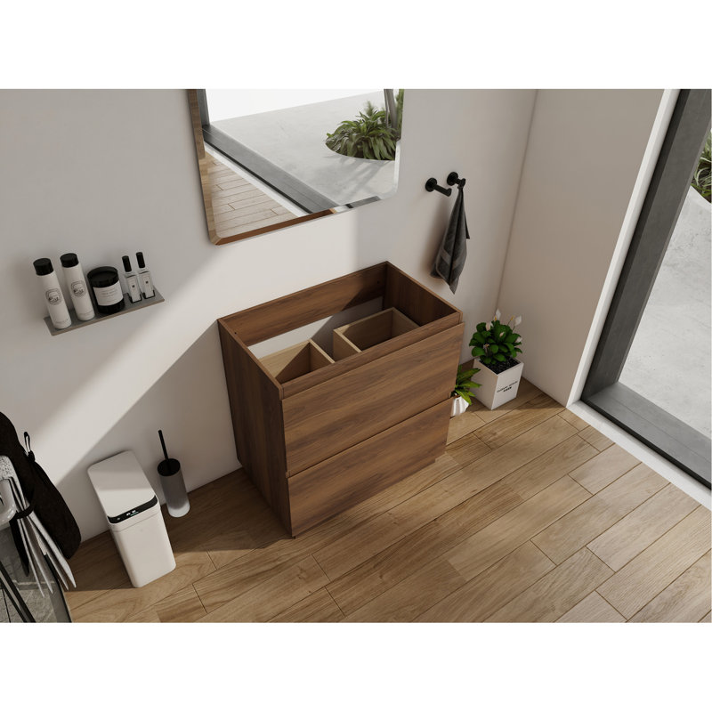 Meuble-lavabo de salle de bain de 30 po (29 1/8 po) sans lavabo, meuble-lavabo sous-comptoir moderne avec double tiroir, meuble-lavabo de salle de bain autoportant, bois d'ingénierie, brun