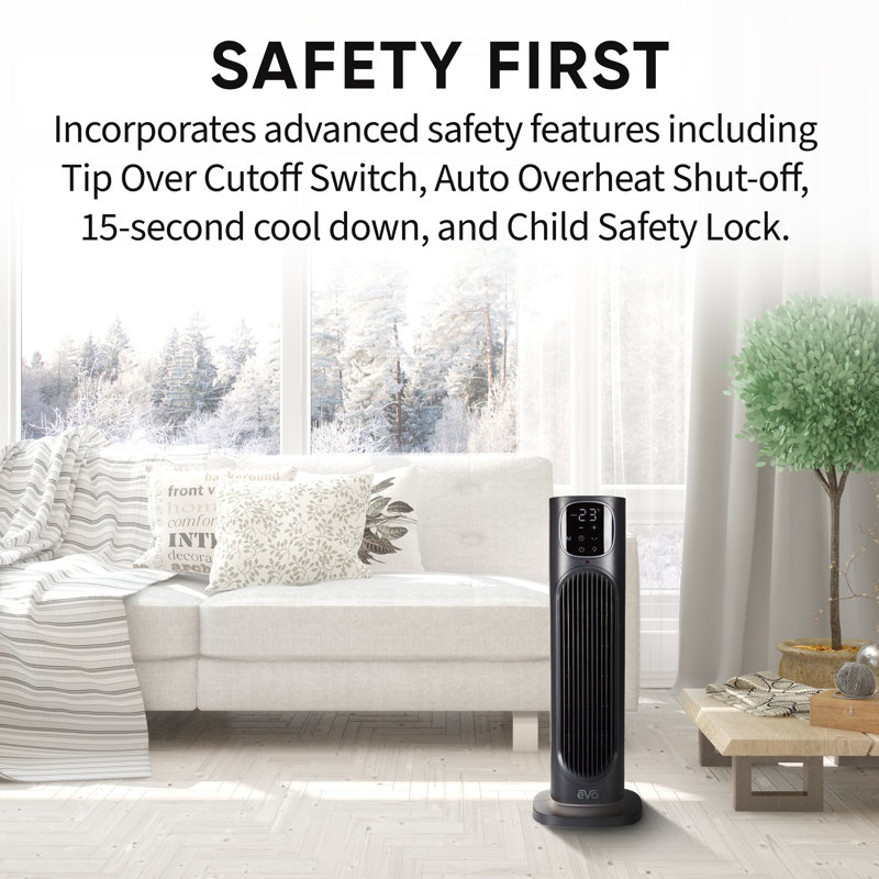 EVO Black Digital Tower Ceramic Heater with Thermostat