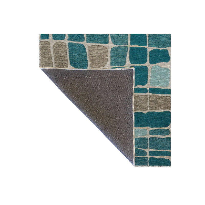 Tapis bleu et gris à motif géométrique mélangé lavable à la machine, Tapis de couloir 3 pi 3 po x 9 pi 10 po
