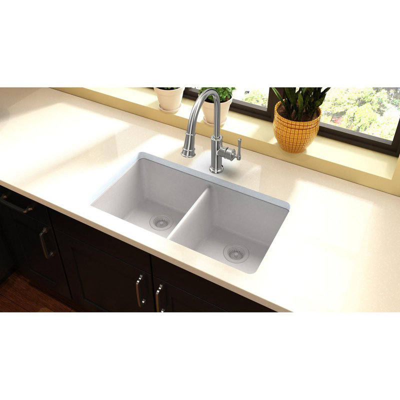 Évier de cuisine à double cuve encastrable l 18,5 po x L 33 po Quartz Classic, Blanc