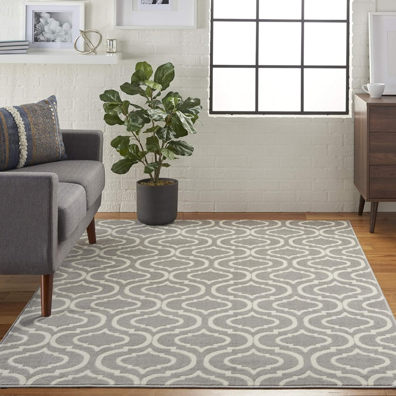 Grey Ivory Trellis 5 × 7 Ft Area Rug for Dining Room Entryway