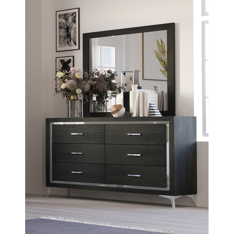 Maxo 58.4'' W 6 - Drawer Dresser, Black