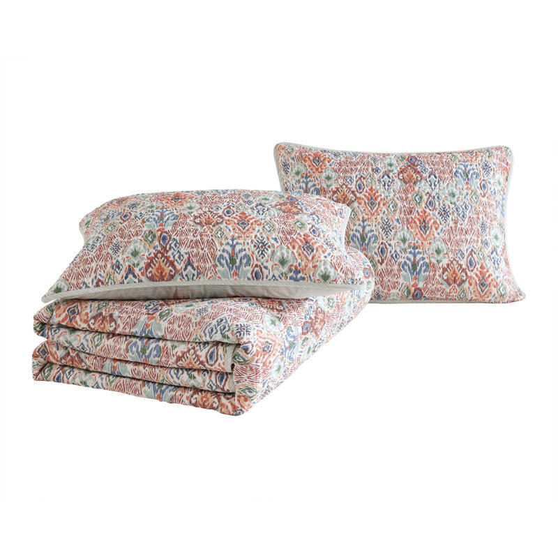 King Size Beige and Jungle Green Cotton Reversible Quilt Set