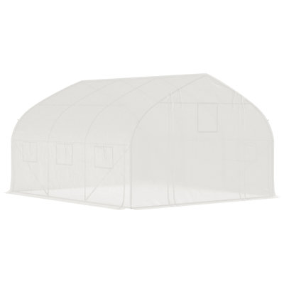11.5' X 10' X 6.5' Walk-In Tunnel Greenhouse, Green House With Zippered Mesh Door, 7 Mesh Windows & Roll-Up Sidewalls, Upgraded Gardening Plant Hot House With Galvanized Steel Hoops, White