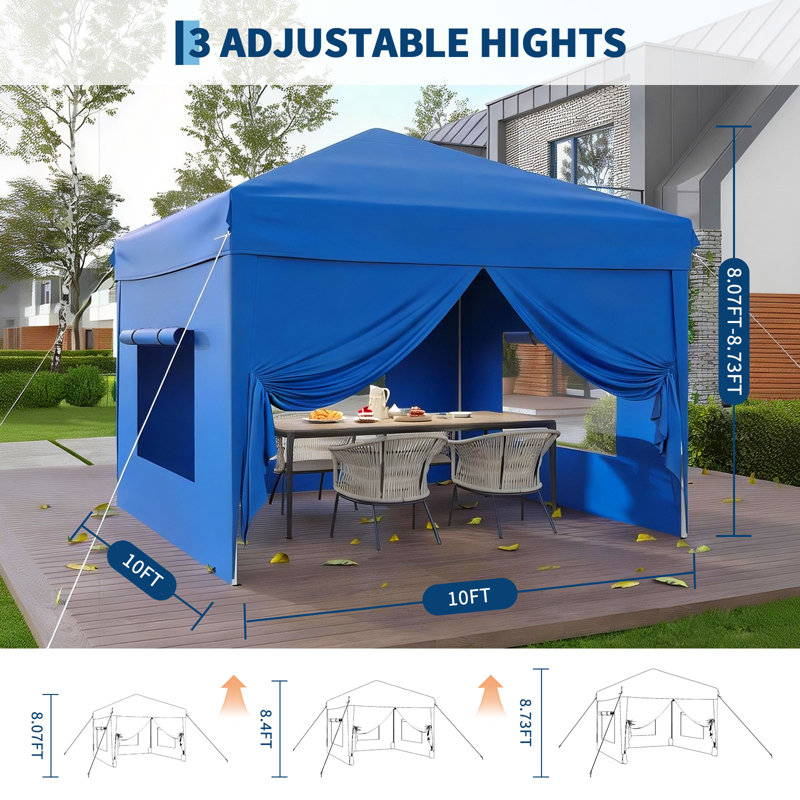 10x10FT Pop Up Canopy Tent with Sandbags & Carry Bag – Blue Outdoor Shelter with 210D Oxford Top & Rust-Resistant Frame – Easy Setup for Camping, Parties, Commercial Events