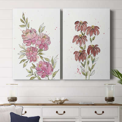 Watercolor Blooms I - Toile tendue avec châssis de qualité supérieure - Prêt à accrocher