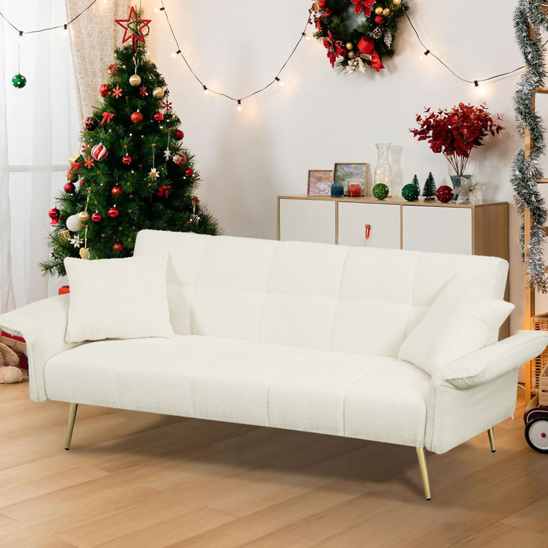 Canapé à accoudoirs évasés 70 po Zenys, 100 % polyester beige