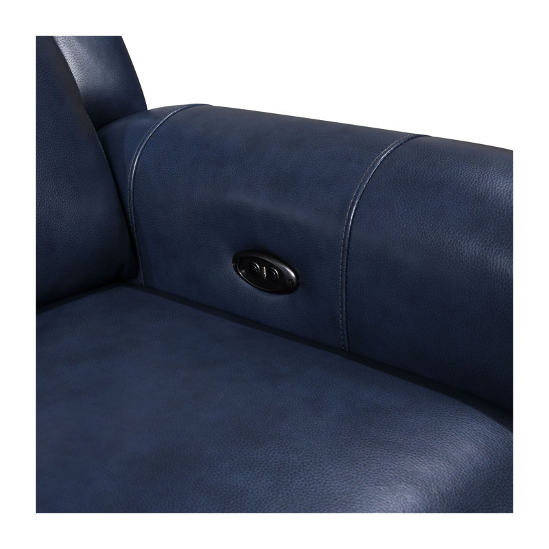 Jaberi Upholstered 82'' Power Reclining Sofa, Blue Genuine Leather