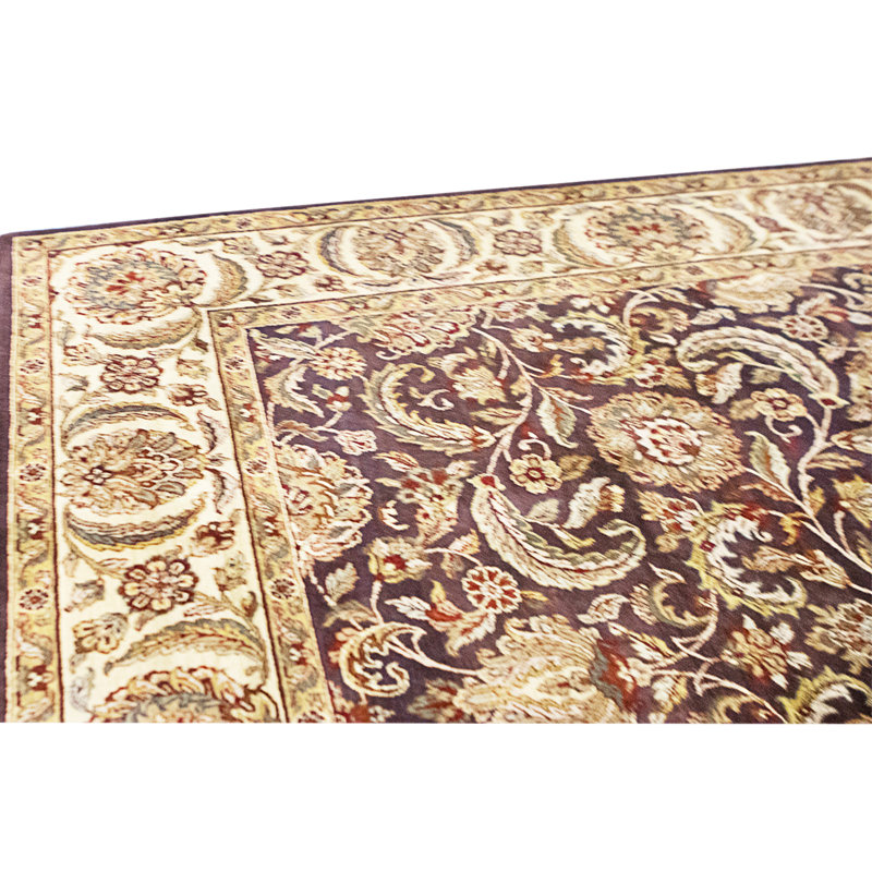 High-Quality Hand-Knotted Aubergine And Gold Area Rug