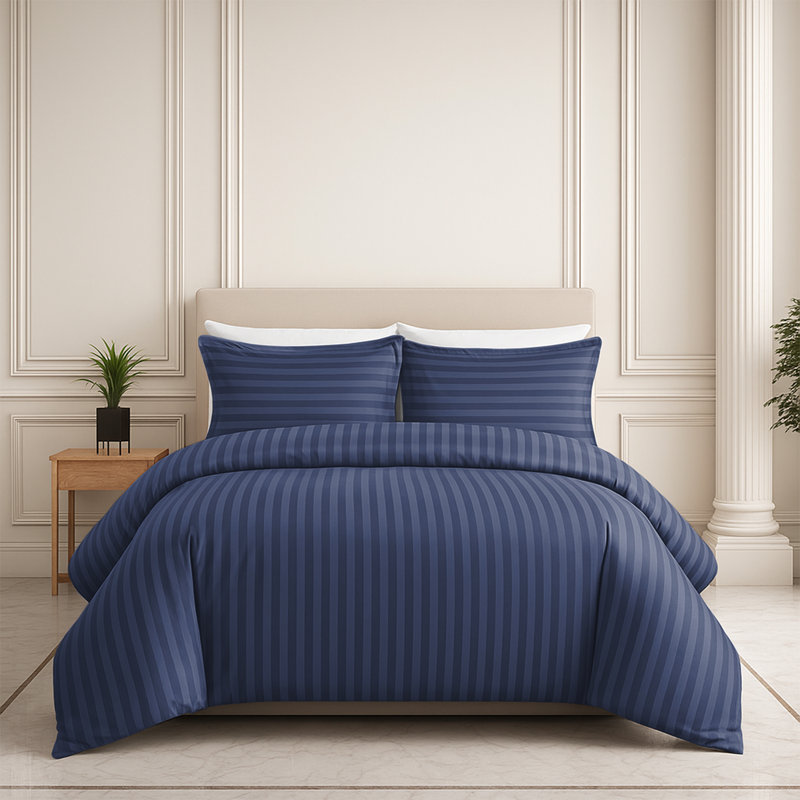 Microfiber Striped Duvet Cover Set with Pillowcases, Super King Duvet Cover Set + 2 Pillowcases, Washed Blue