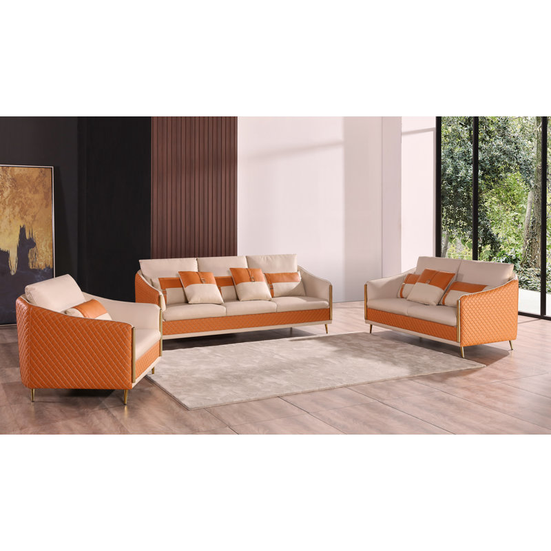 Icaro Loveseat, Off White/Orange Genuine Leather