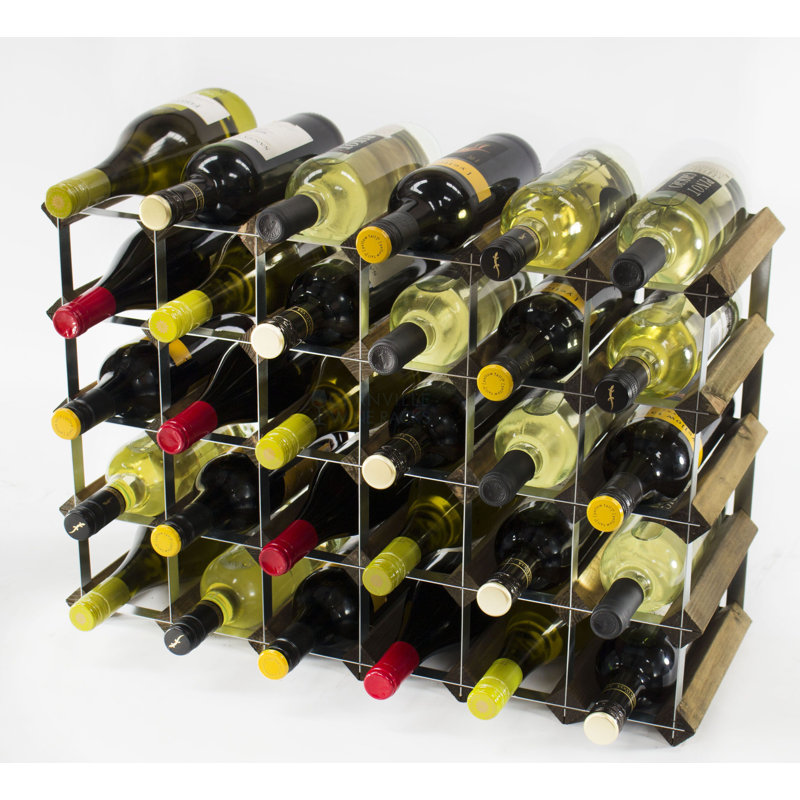 Felica 30 Bottle Floor Wine Bottle Rack, Walnut Stained Pine / Galvanised Steel