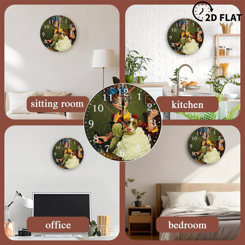 Horloge murale en bois 10 po, mouvement silencieux, à piles (piles AA non incluses), décor artistique, parfait pour les décorations