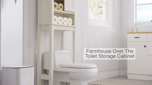 OKD Over The Toilet Storage Cabinet, Farmhouse Storage Cabinet Over Toilet  with Sliding Barn Door & Adjustable Shelves, Home Space Saver for Bathroom