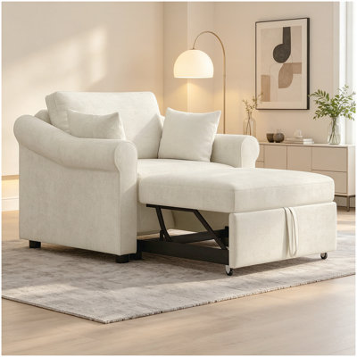 Fauteuil convertible en chenille avec dossier réglable, chaise longue 3 en 1 se transformant en lit, lit simple pour le salon, beige