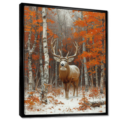 Cerf avec des bois dans la forêt d'automne - art mural animal cerf