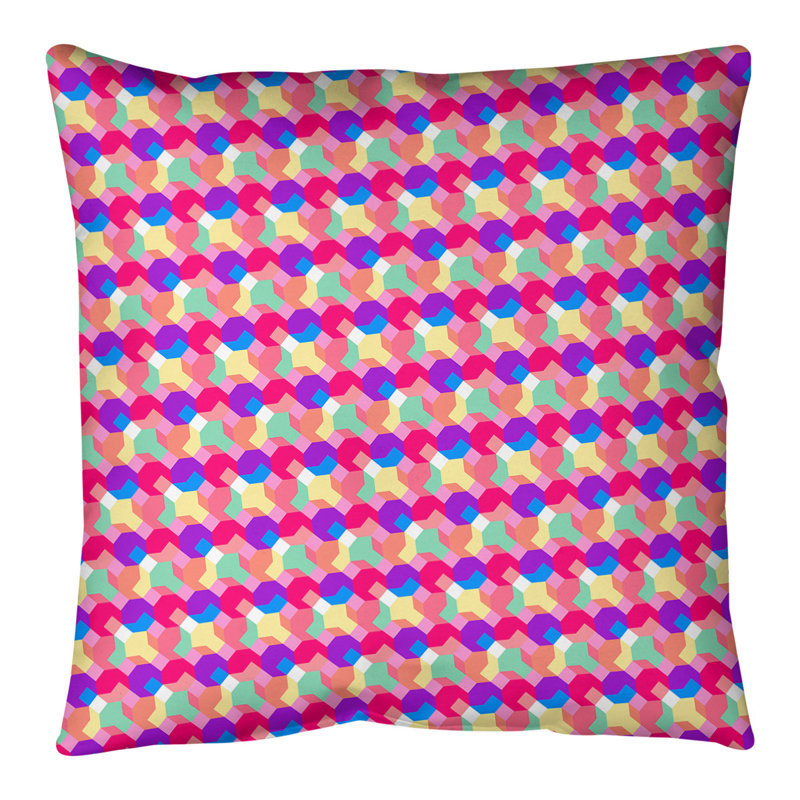 Housse de coussin carrée/insert, H 20 po x l 20 po, Rose foncé / mauve foncé / bleu clair, Duvet synthétique