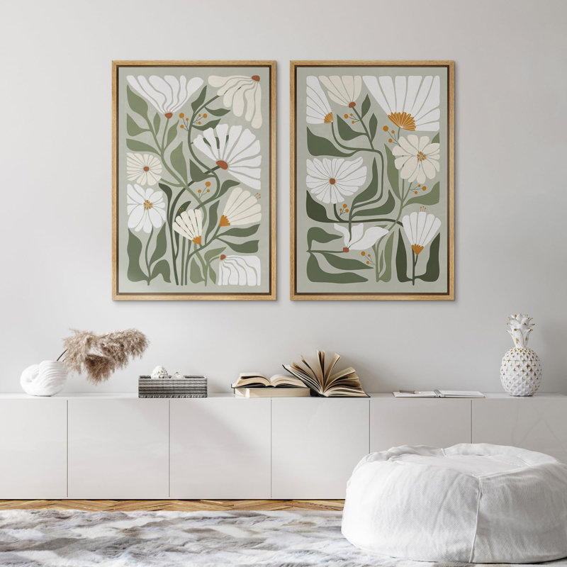 Plant Abstraction " Abstract Floral Contemporary Botanical Modern Art Wall Decor Artwork Nordic Nature " 2 - Pieces, Natural