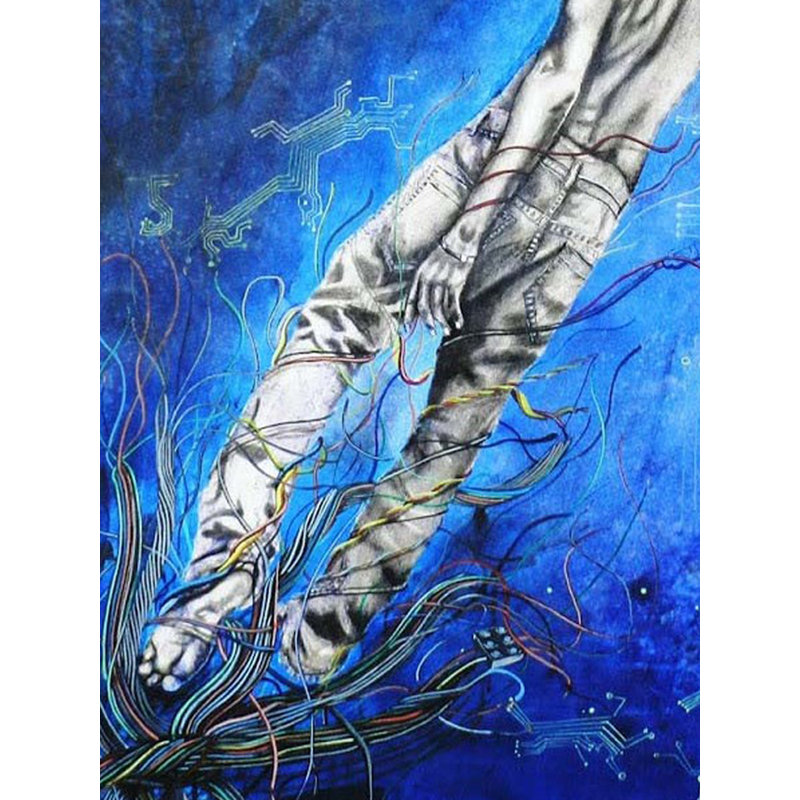 Connexion avec la vie | Gris anthracite et acrylique sur toile | Par Ramesh Talabathula