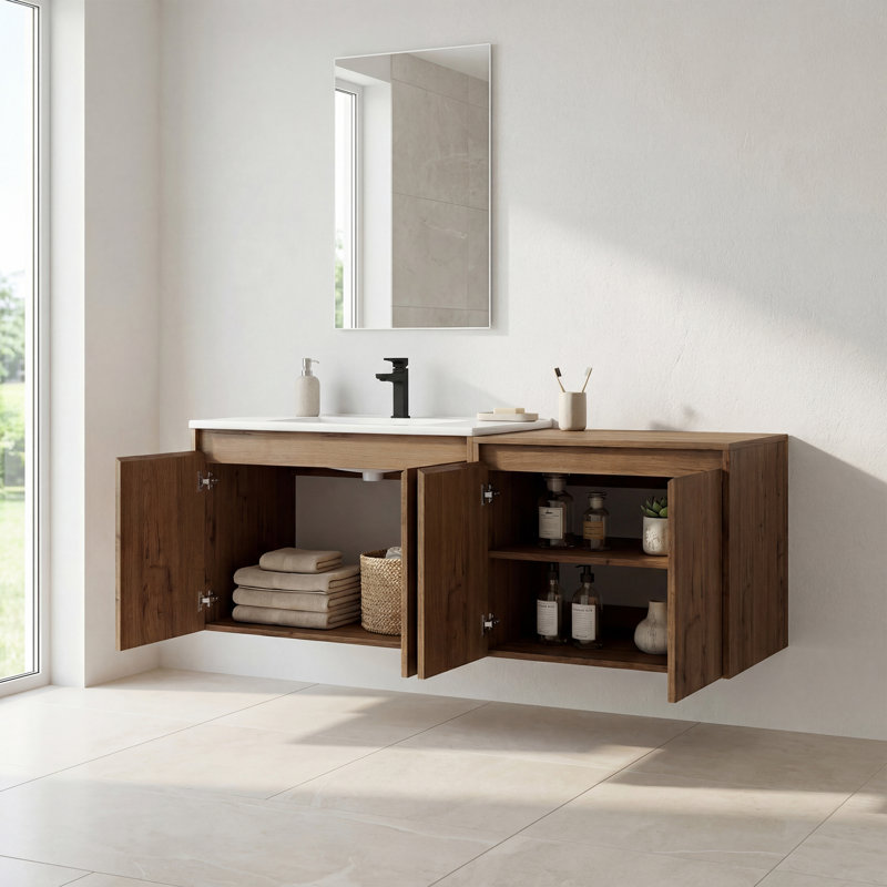 Meuble-lavabo simple 54 po avec lavabo en céramique et conception sans poignée, 54"