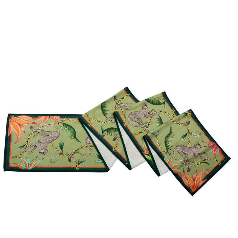 Ardmore 'Monkey Paradise' Cotton Runner, Chalk, 94" x 16"
