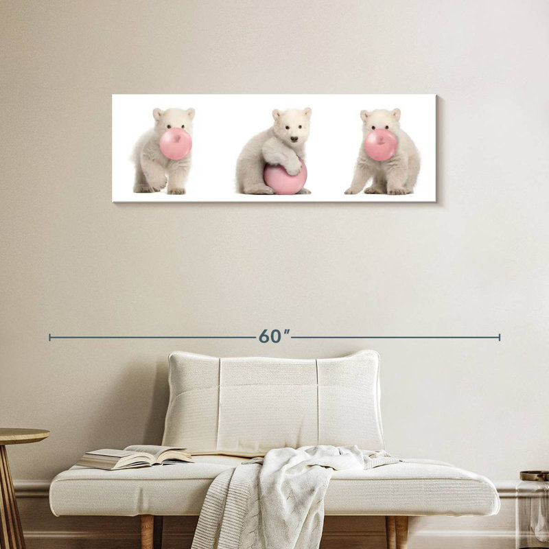 Bubble Gum, ours polaires sur toile, H 14 po x l 42 po x P 1,25 po