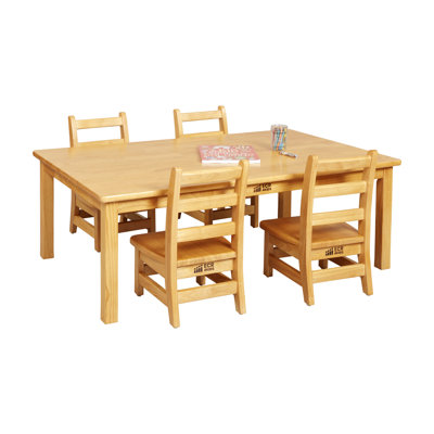 ECR4Kids Rectangular Hardwood Table with 16in Legs and 8in Chairs, Kids Furniture, Honey