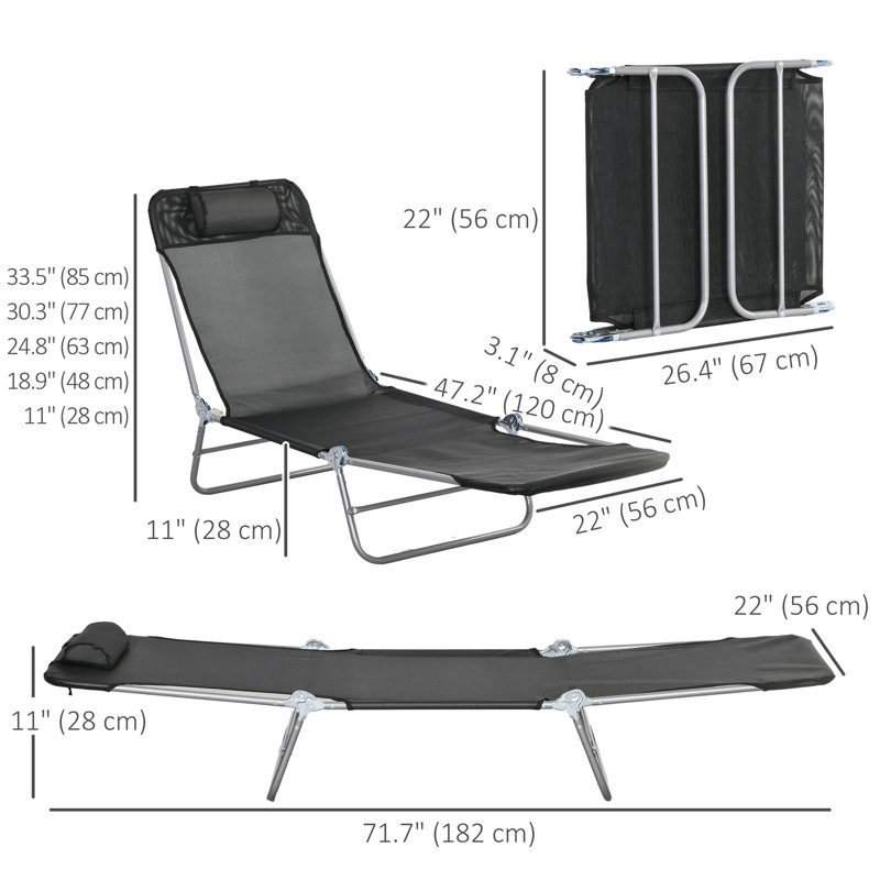 Méridienne d'extérieur, fauteuil inclinable pliant, 2 pièces, noir, Noir, Argent argent